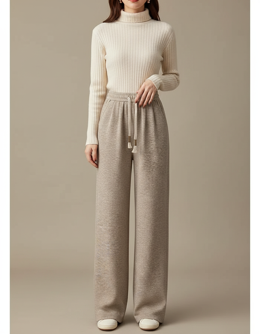 Pantalon Japonais Beige Ample Cordon Décontracté - Molleton
