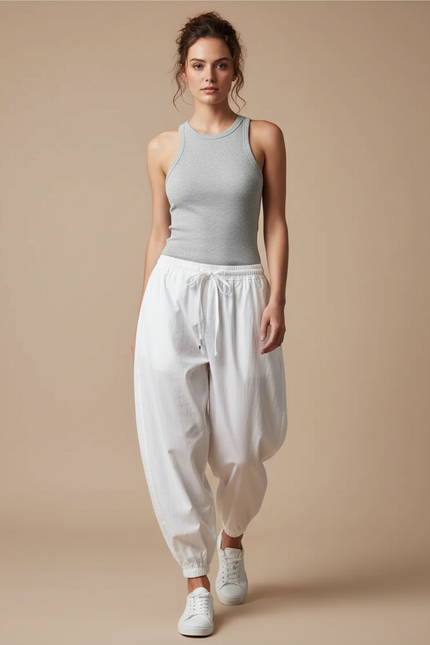 Pantalon Japonais Blanc Ample Coton Décontracté Femme