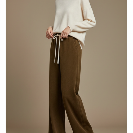 Pantalon Japonais Velours Côtelé Marron Ample Fluide Décontracté - Kaki
