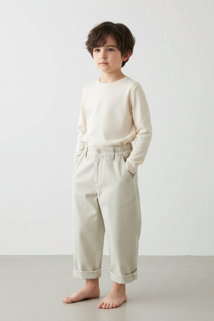 Pantalon Japonais Beige Ample Coton Décontracté Enfant - Toile