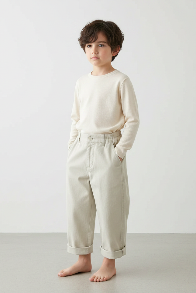 Pantalon Japonais Beige Ample Coton Décontracté Enfant - Toile