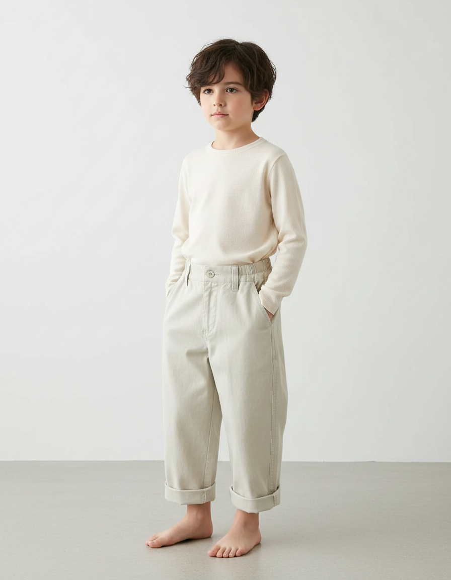 Pantalon Japonais Beige Ample Coton Décontracté Enfant - Toile