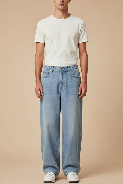 Pantalon Japonais Bleu Clair Ample Droit Denim Homme - Jean