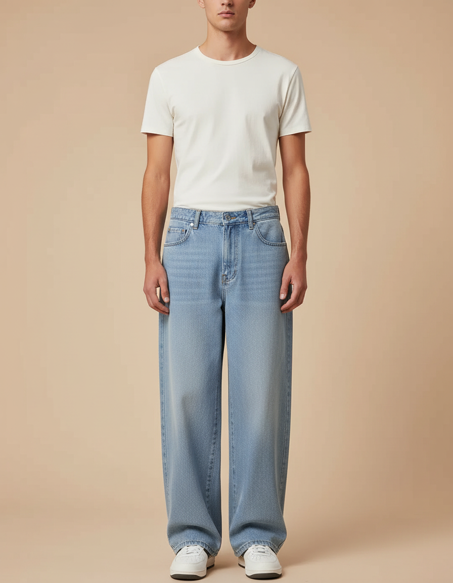 Pantalon Japonais Bleu Clair Ample Droit Denim Homme - Jean