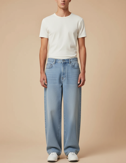 Pantalon Japonais Bleu Clair Ample Droit Denim Homme - Jean