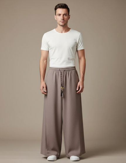 Pantalon Japonais Large Fluide Marron Élégant Décontracté - Polyester