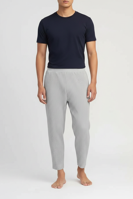 Pantalon Japonais Plissé Droit Gris Élégant Décontracté - Polyester