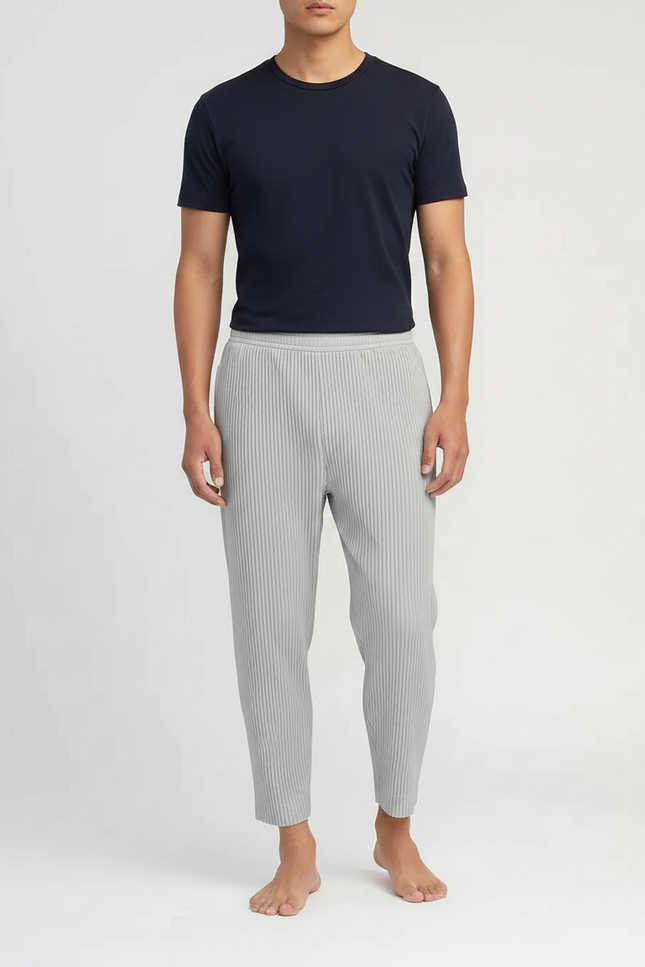 Pantalon Japonais Plissé Droit Gris Élégant Décontracté - Polyester
