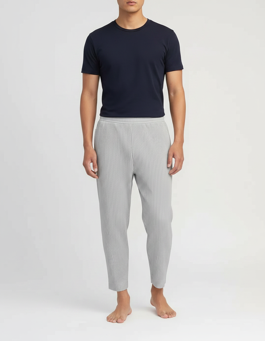 Pantalon Japonais Plissé Droit Gris Élégant Décontracté - Polyester