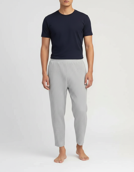 Pantalon Japonais Plissé Droit Gris Élégant Décontracté - Polyester