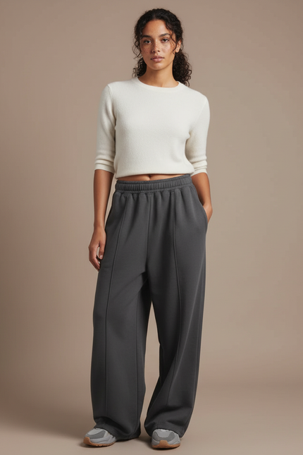 Pantalon Japonais Gris Anthracite Ample Droit Sport - Molleton