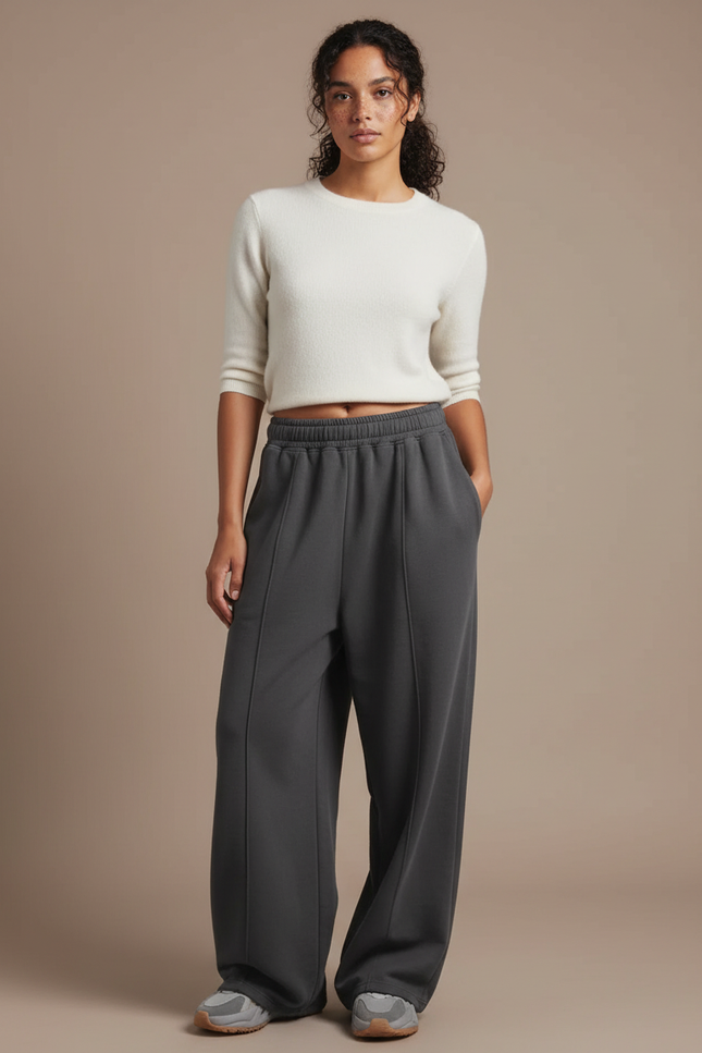 Pantalon Japonais Gris Anthracite Ample Droit Sport - Molleton