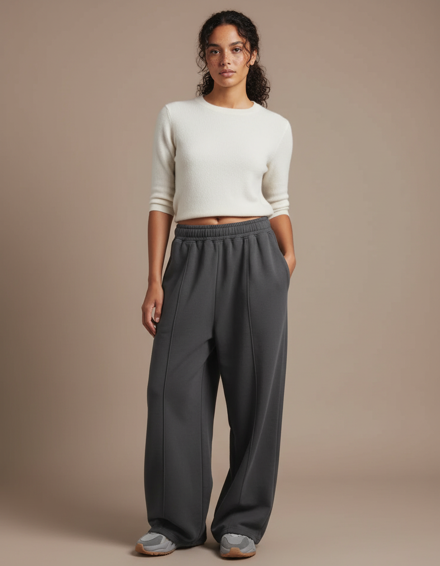Pantalon Japonais Gris Anthracite Ample Droit Sport - Molleton