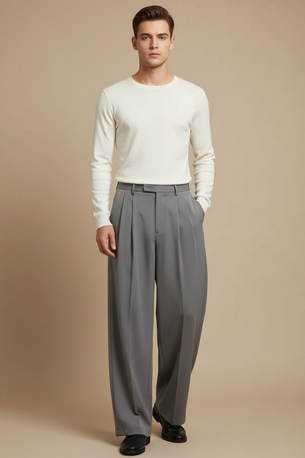 Pantalon Japonais Gris Plissé Ample Décontracté Homme - Polyester