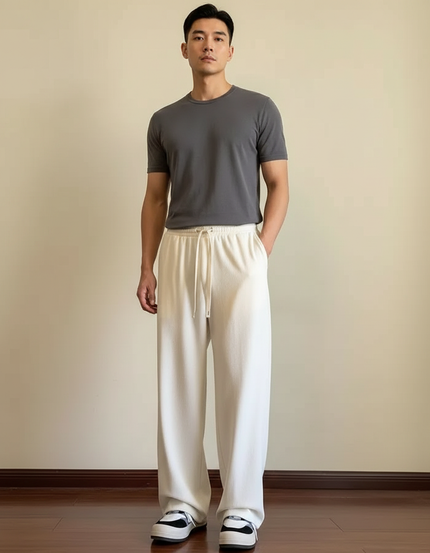 Pantalon Japonais Blanc Cassé Ample Fluide Cordon Confort - Maille
