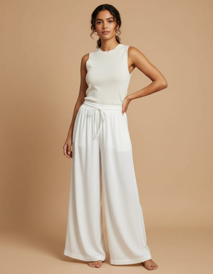 Pantalon Japonais Fluide Blanc Ample Confort Cordon - Maille