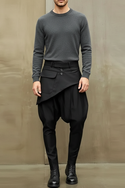 Pantalon Japonais Noir Harem Asymétrique Gothique Homme - Polyester