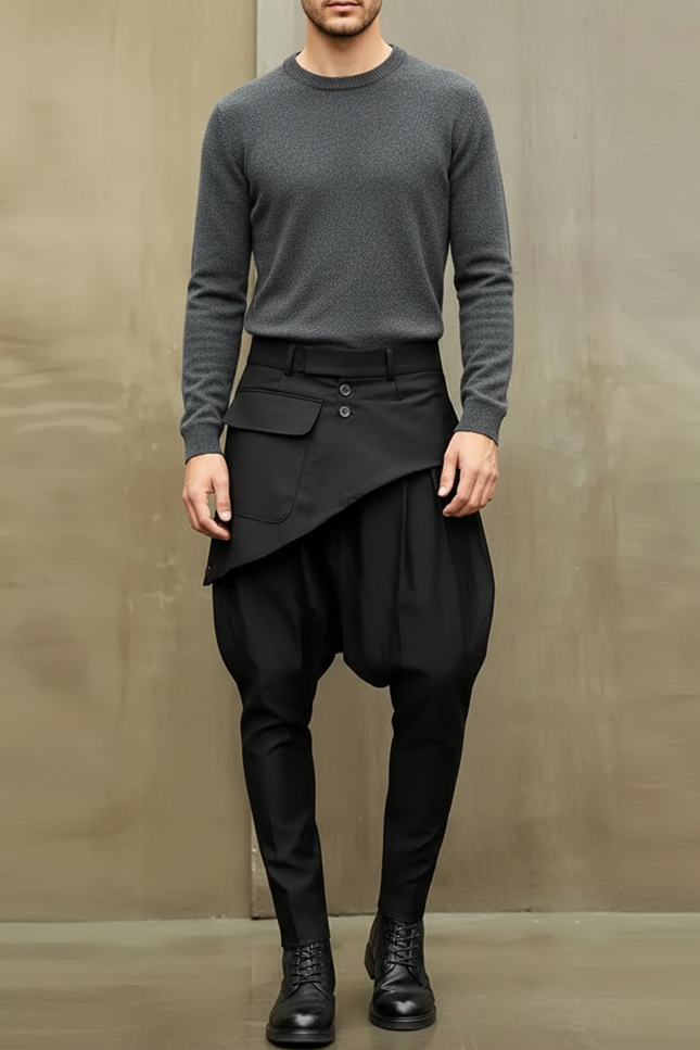 Pantalon Japonais Noir Harem Asymétrique Gothique Homme - Polyester