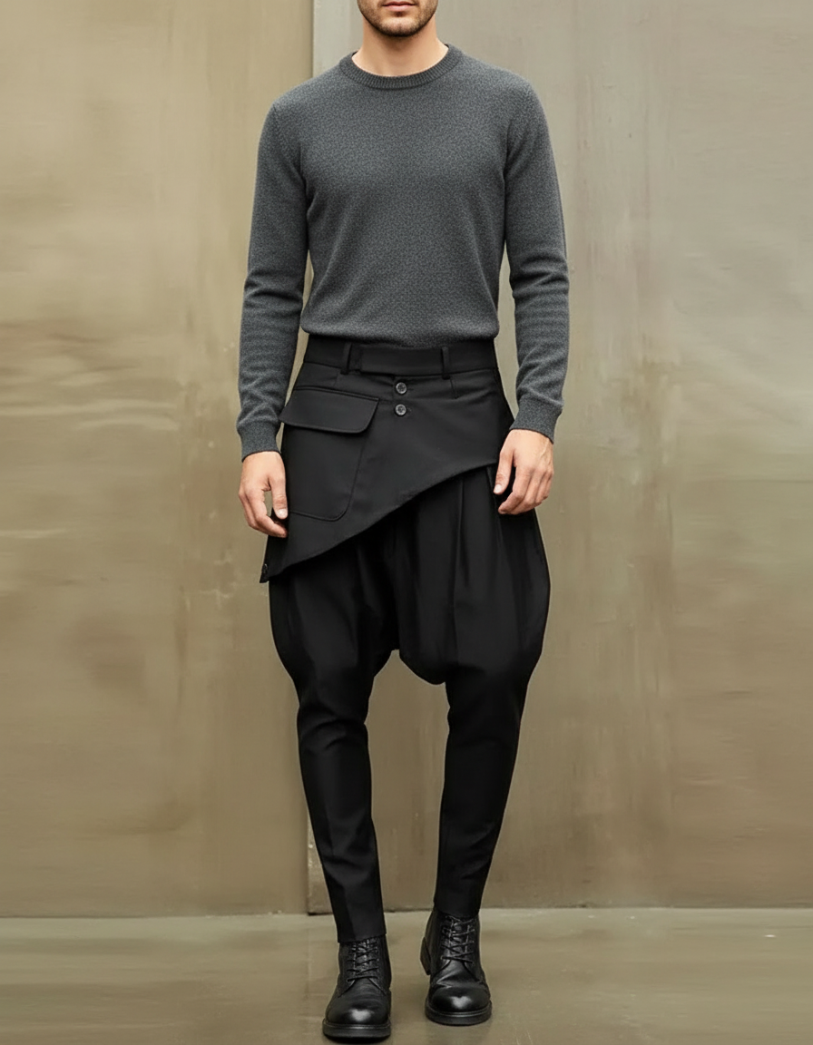 Pantalon Japonais Noir Harem Asymétrique Gothique Homme - Polyester