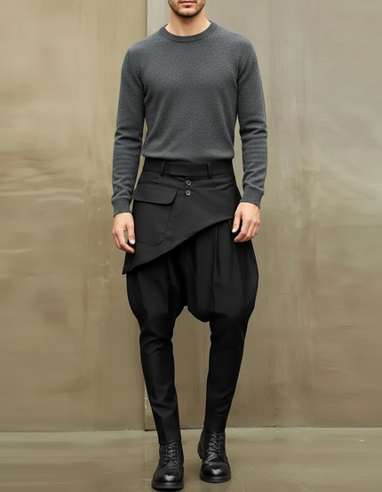 Pantalon Japonais Noir Harem Asymétrique Gothique Homme - Polyester