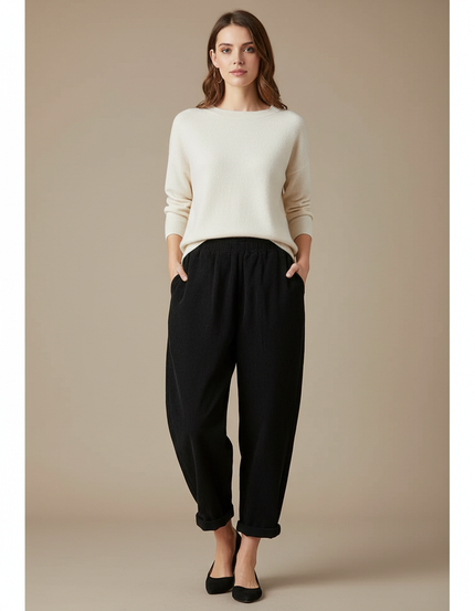 Pantalon Japonais Velours Côtelé Noir Ample Décontracté - Cordé
