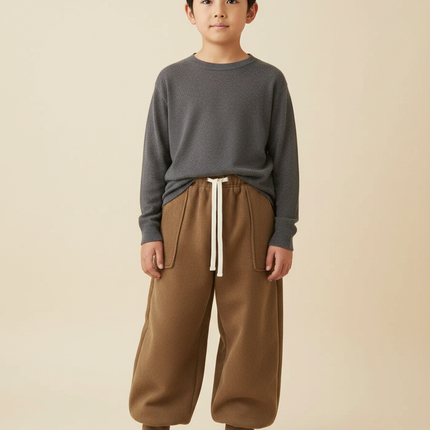 Pantalon Japonais Marron Velours Ample Casual Enfant