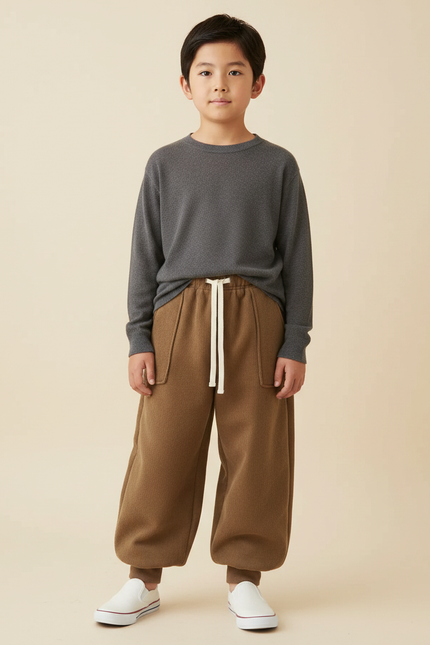 Pantalon Japonais Marron Velours Ample Casual Enfant