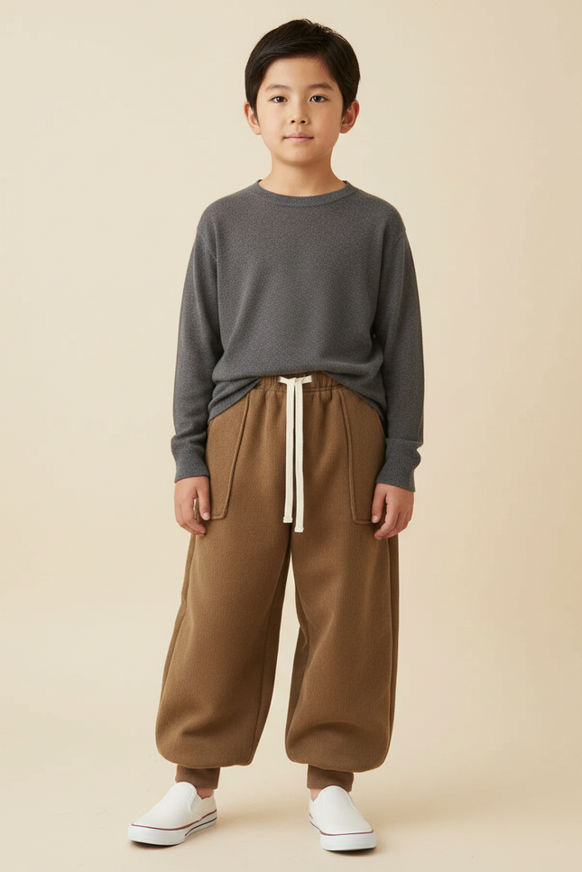 Pantalon Japonais Marron Velours Ample Casual Enfant