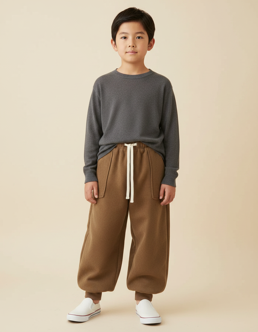 Pantalon Japonais Marron Velours Ample Casual Enfant