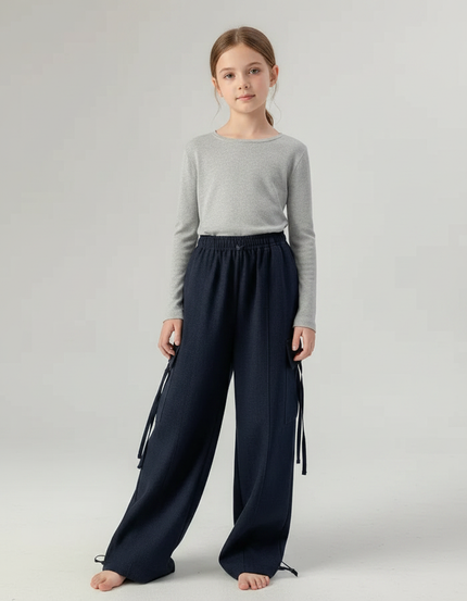 Pantalon Japonais Large Bleu Marine Fluide Cargo - Laine