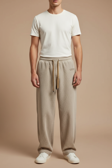 Pantalon Japonais Côtelé Ample Décontracté Beige Homme - Cordé