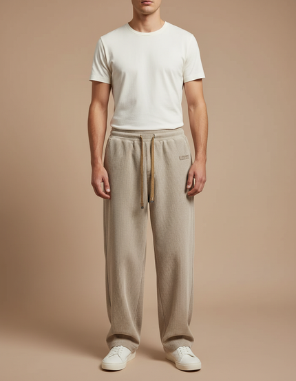 Pantalon Japonais Côtelé Ample Décontracté Beige Homme - Cordé
