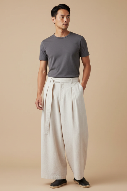 Pantalones Estilo Japones - Beige Lin