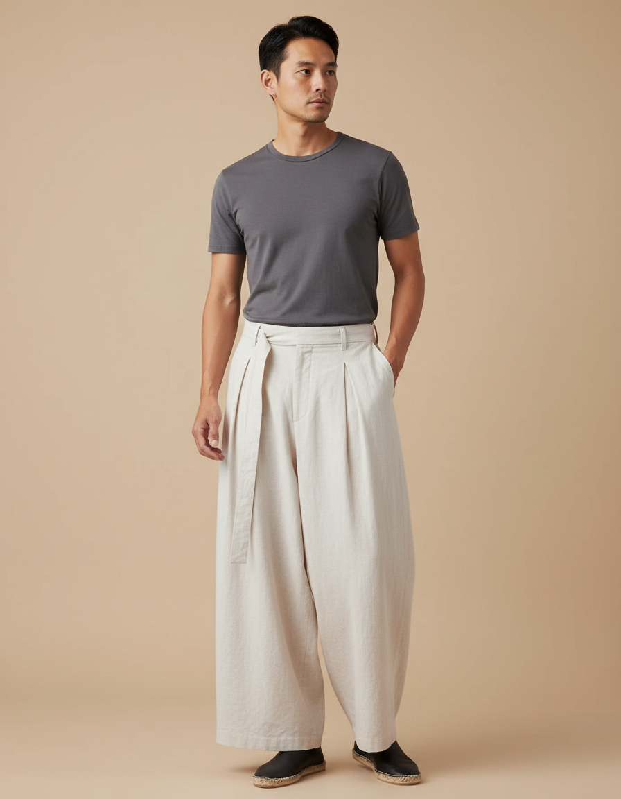 Pantalones Estilo Japones - Beige Lin