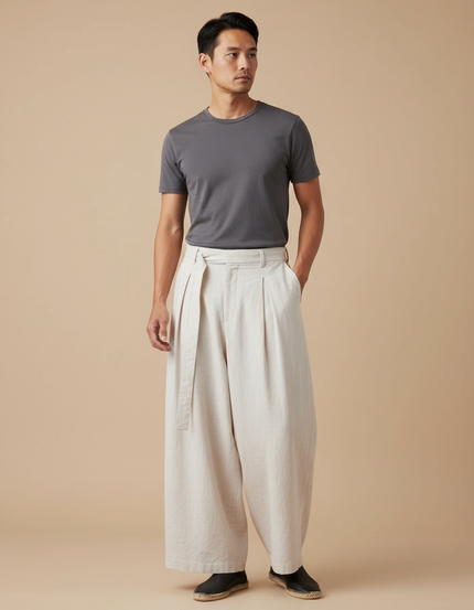 Pantalones Estilo Japones - Beige Lin