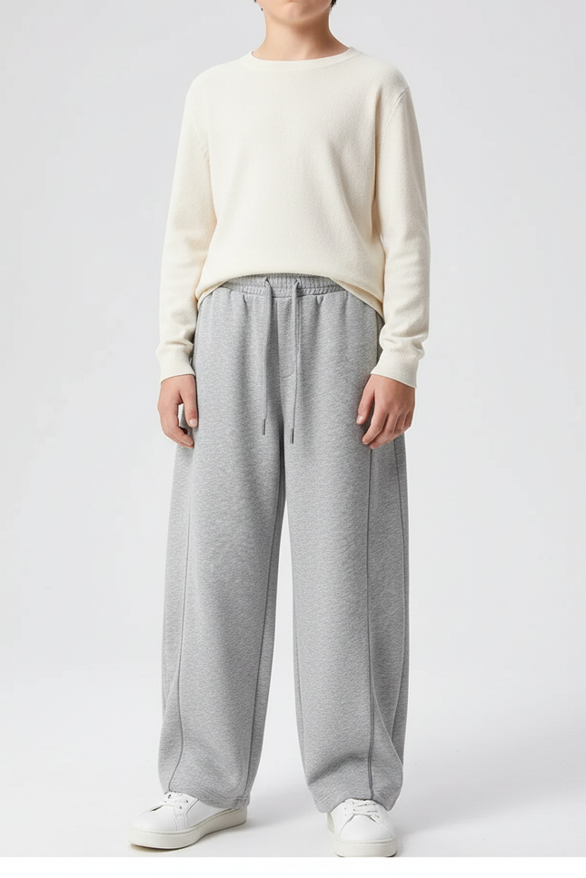 Pantalon Japonais Gris Ample Décontracté Enfant Coton - Molleton