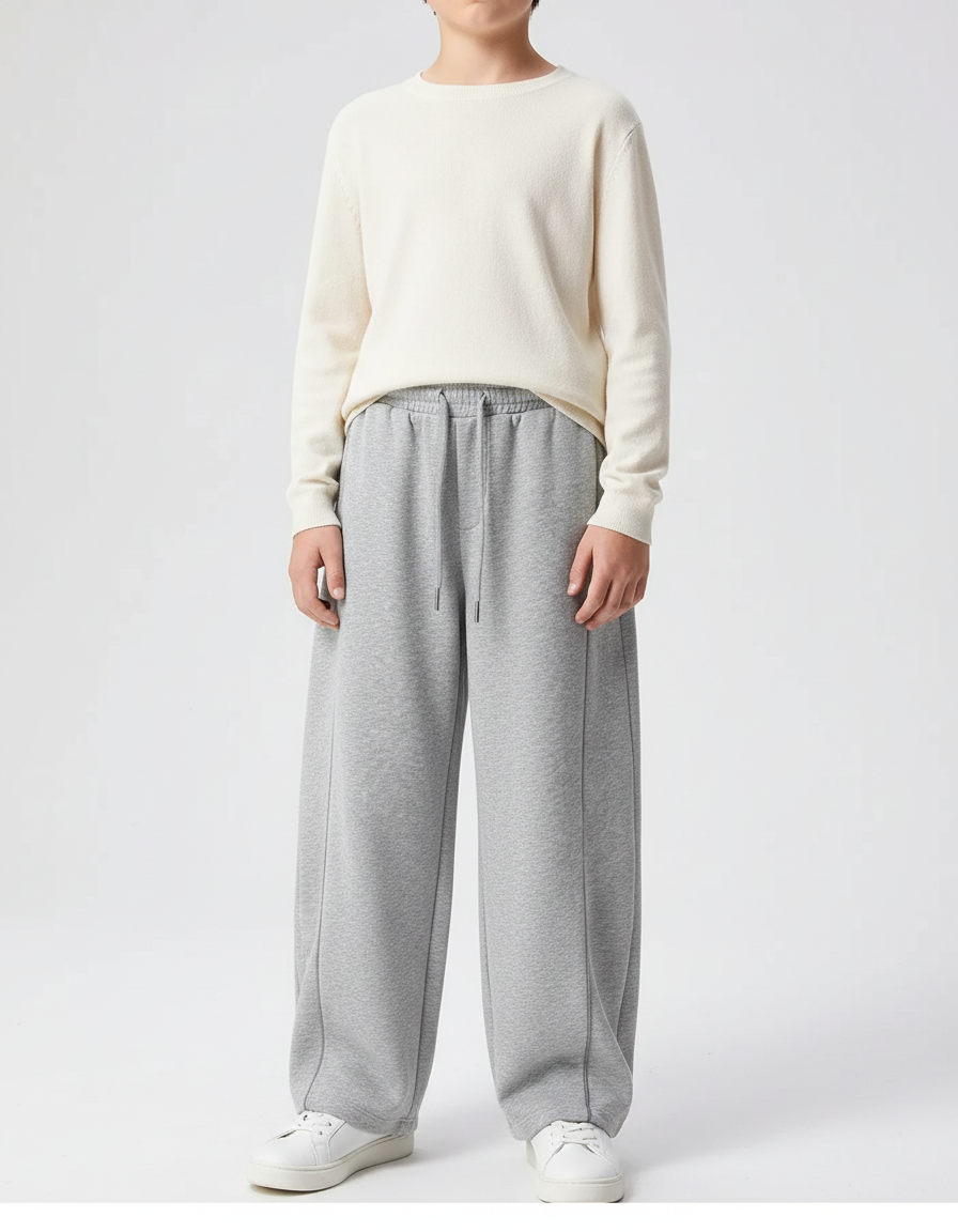Pantalon Japonais Gris Ample Décontracté Enfant Coton - Molleton