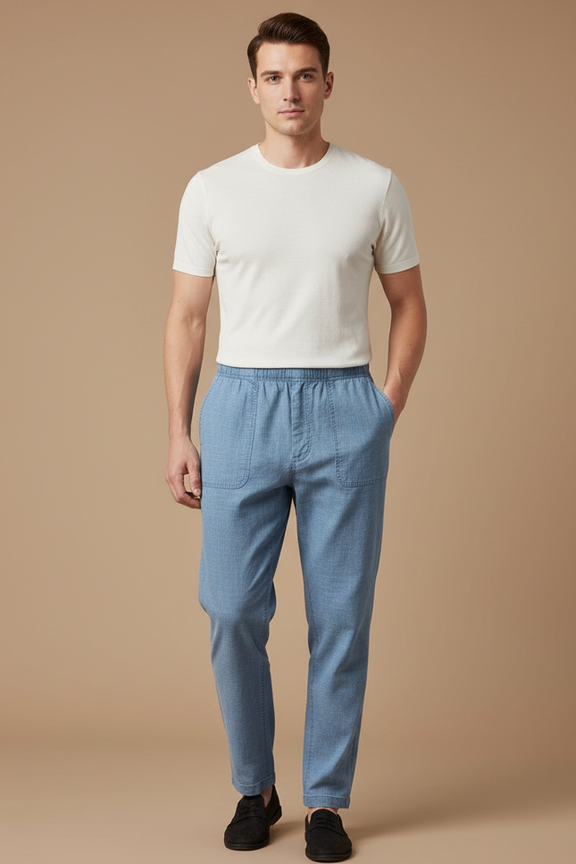 Pantalon Japonais Bleu Clair Lin Ample Décontracté Homme