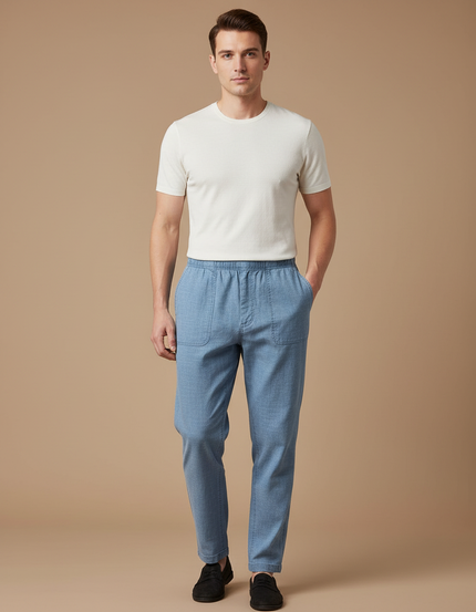 Pantalon Japonais Bleu Clair Lin Ample Décontracté Homme