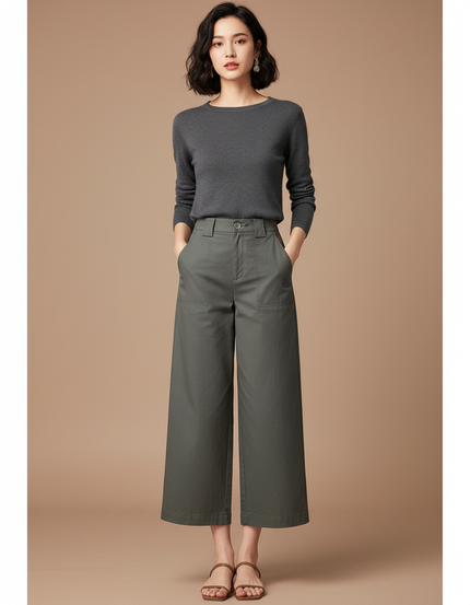Pantalon Japonais Vert Kaki Ample Décontracté Coton - Toile