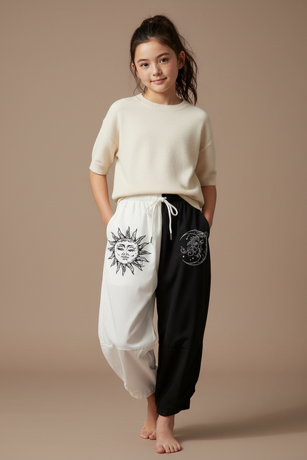 Pantalon Japonais Bicolore Ample Soleil Lune Enfant - Multicolore Polyester