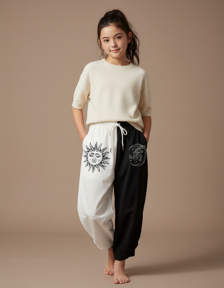Pantalon Japonais Bicolore Ample Soleil Lune Enfant - Multicolore Polyester