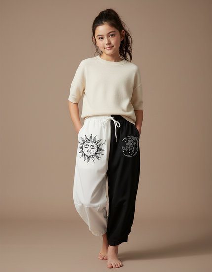 Pantalon Japonais Bicolore Ample Soleil Lune Enfant - Multicolore Polyester