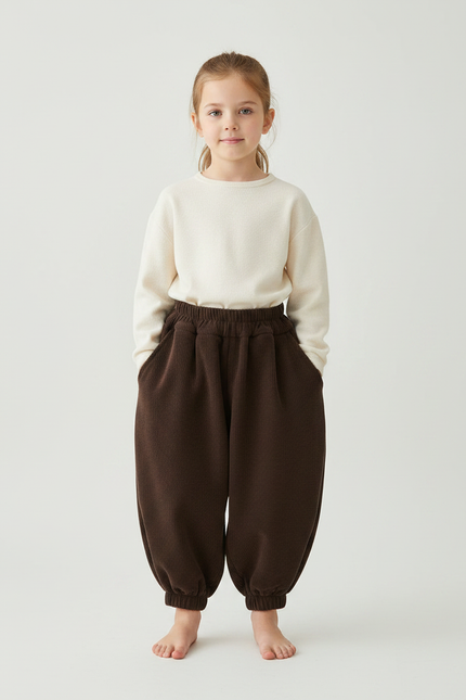 Pantalon Japonais Marron Côtelé Ample Enfant Hiver - Cordé