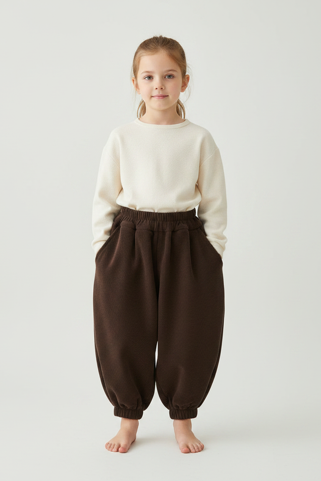Pantalon Japonais Marron Côtelé Ample Enfant Hiver - Cordé