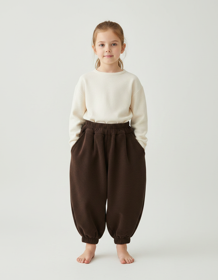 Pantalon Japonais Marron Côtelé Ample Enfant Hiver - Cordé