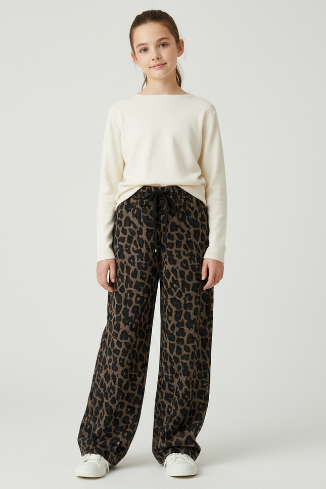 Pantalon Japonais Léopard Ample Marron Fille - Molleton