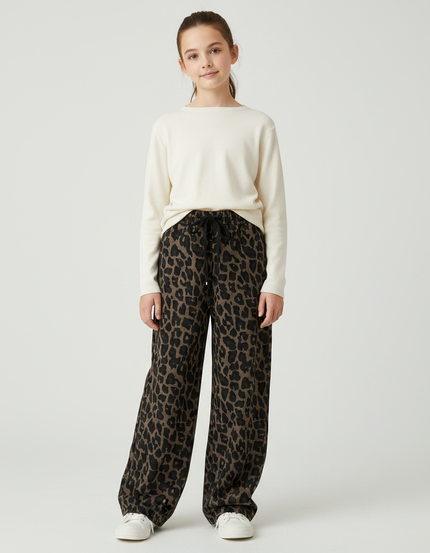 Pantalon Japonais Léopard Ample Marron Fille - Molleton