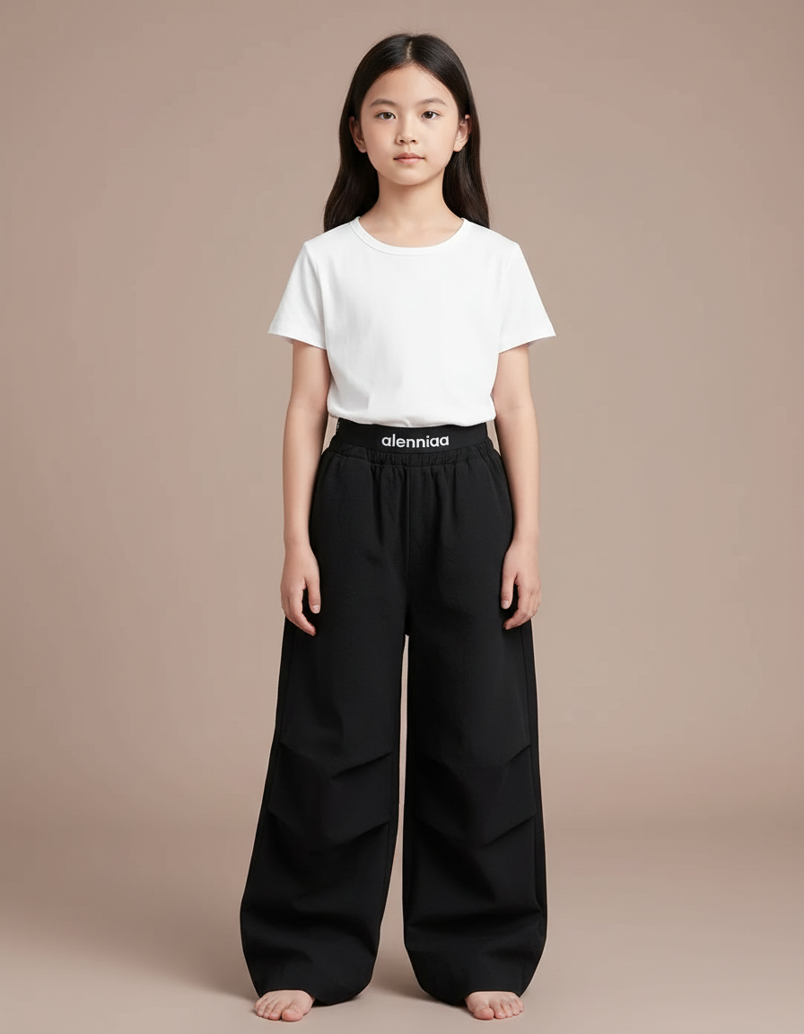 Pantalon Japonais Noir Ample Enfant Sport Cargo - Polyester