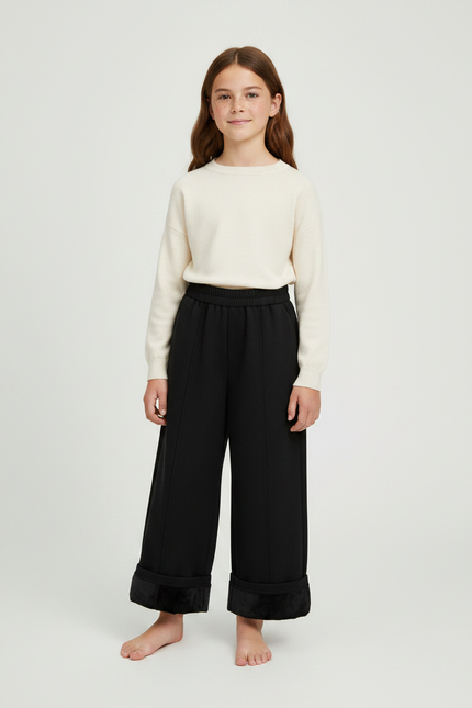 Pantalon Japonais Noir Large Doublé Polaire Enfant - Molleton